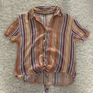 Wallflower Muted Striped Tie-Front Crop Top M